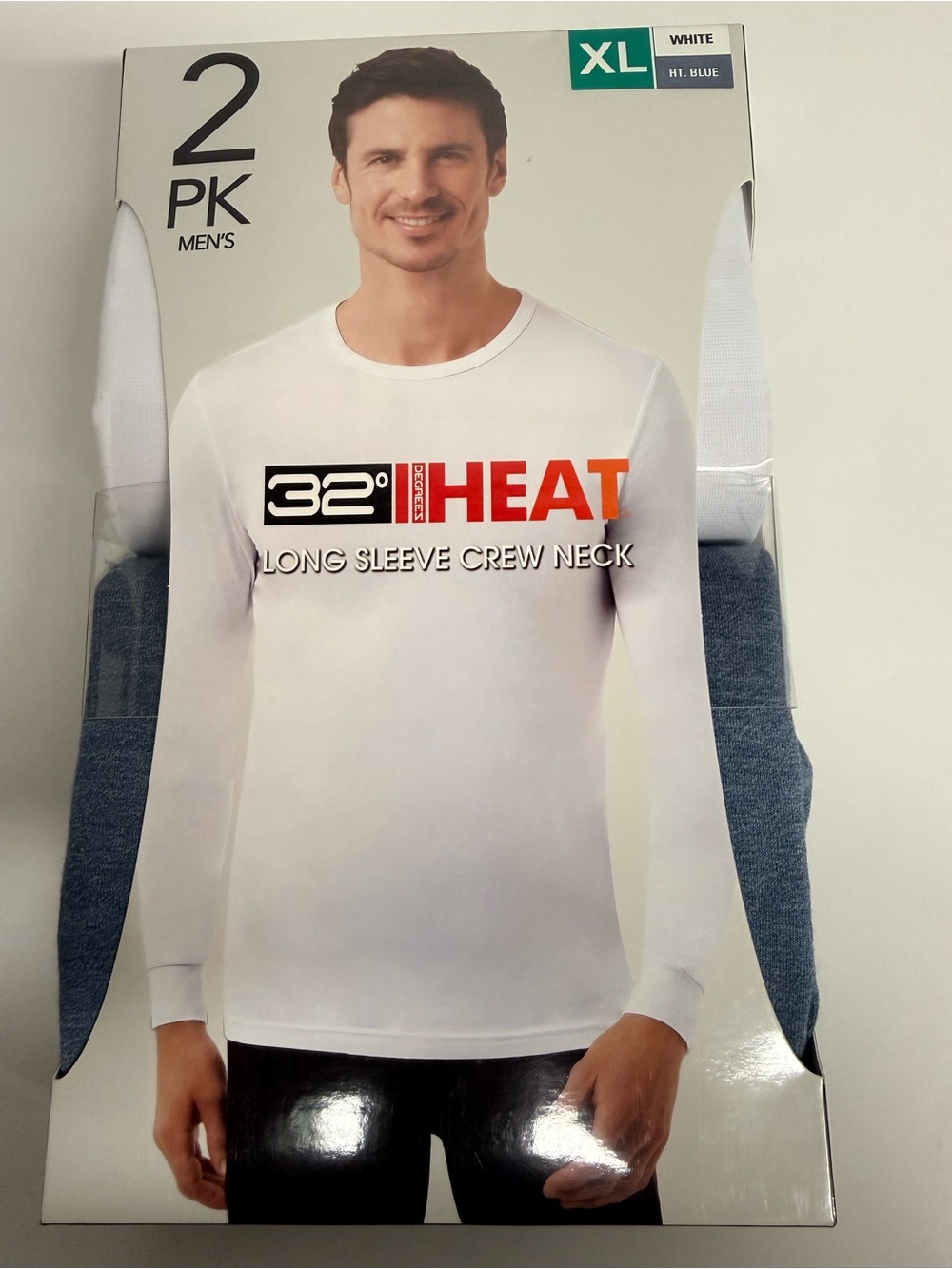 32 Degrees Heat 2 Pack Long Sleeve Crew Neck Shirt White/Ht Blue XL NIB layering